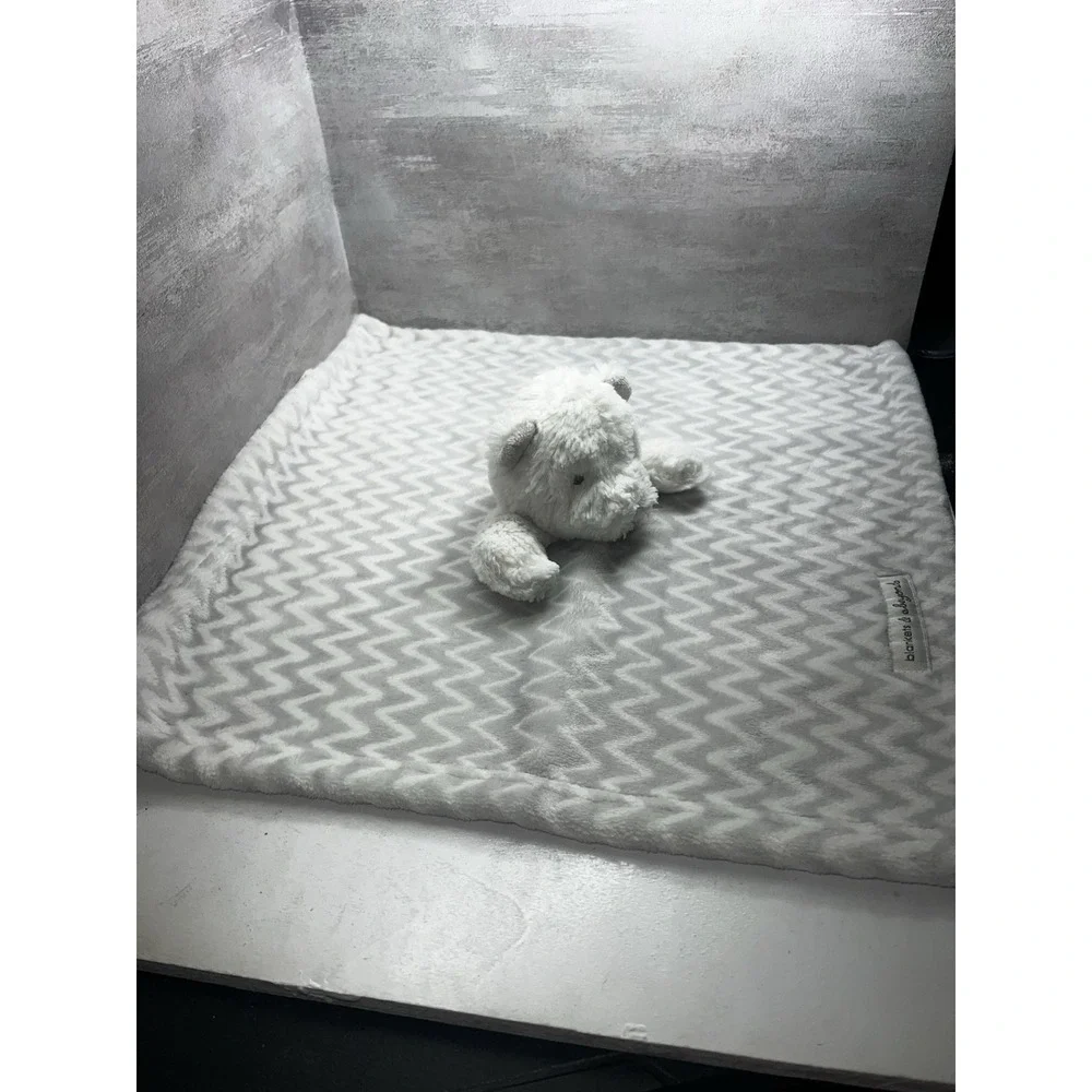 Blankets & Beyond White Bear Plush Baby Lovey Security Blanket Gray 14